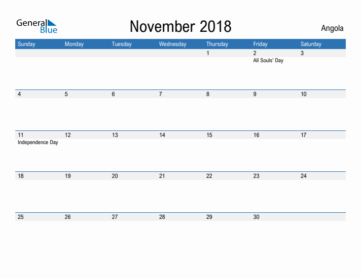 Fillable November 2018 Calendar