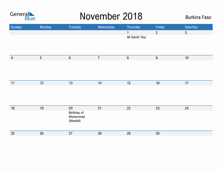 Fillable November 2018 Calendar