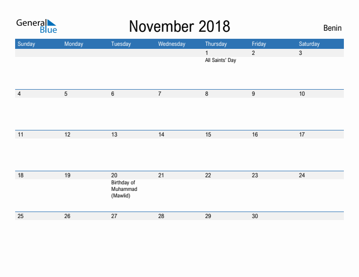 Fillable November 2018 Calendar