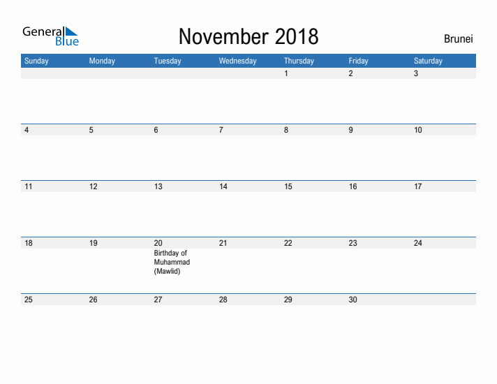 Fillable November 2018 Calendar