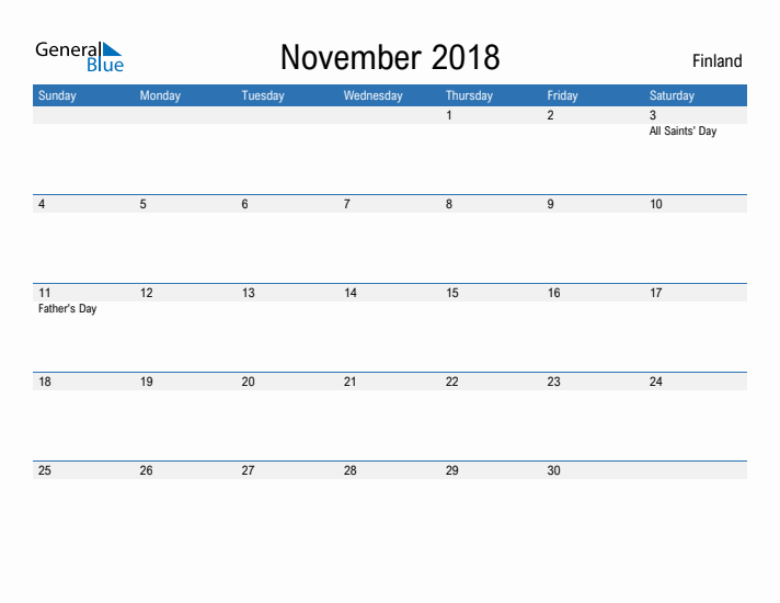 Fillable November 2018 Calendar