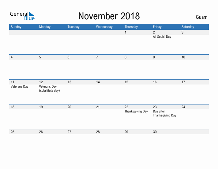 Fillable November 2018 Calendar