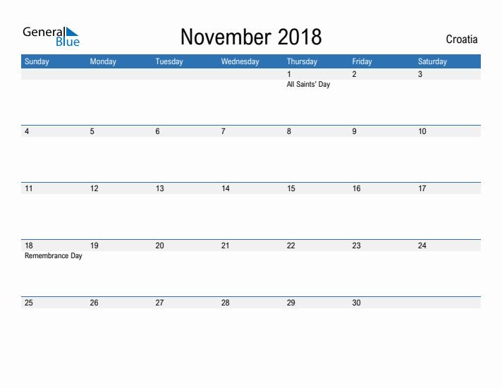 Fillable November 2018 Calendar