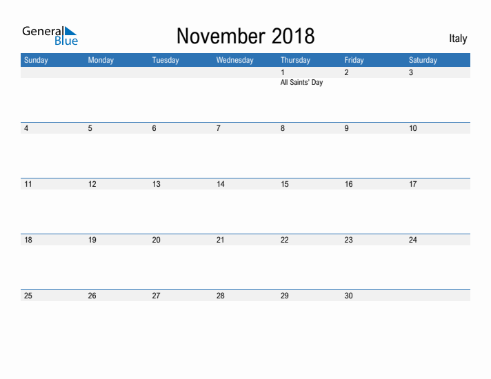 Fillable November 2018 Calendar