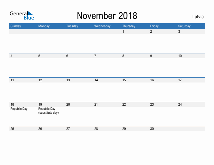 Fillable November 2018 Calendar