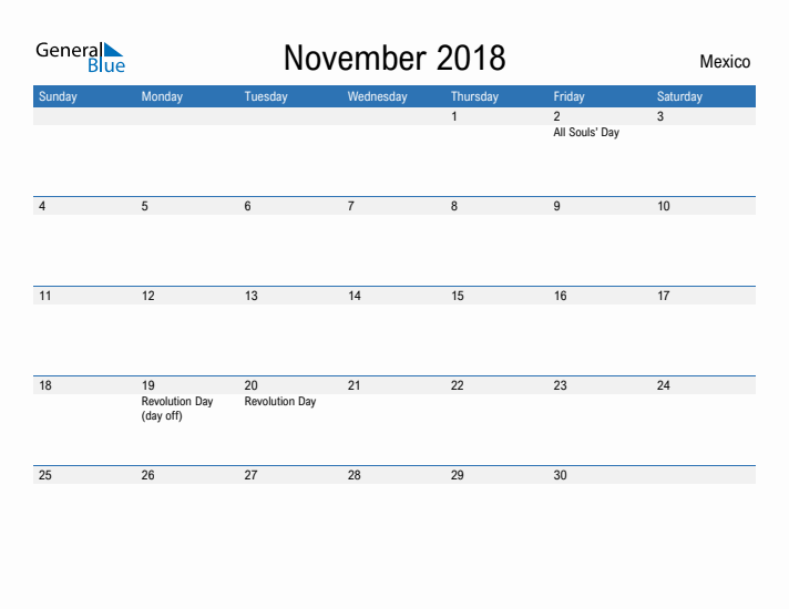 Fillable November 2018 Calendar