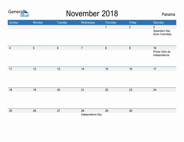 Fillable November 2018 Calendar