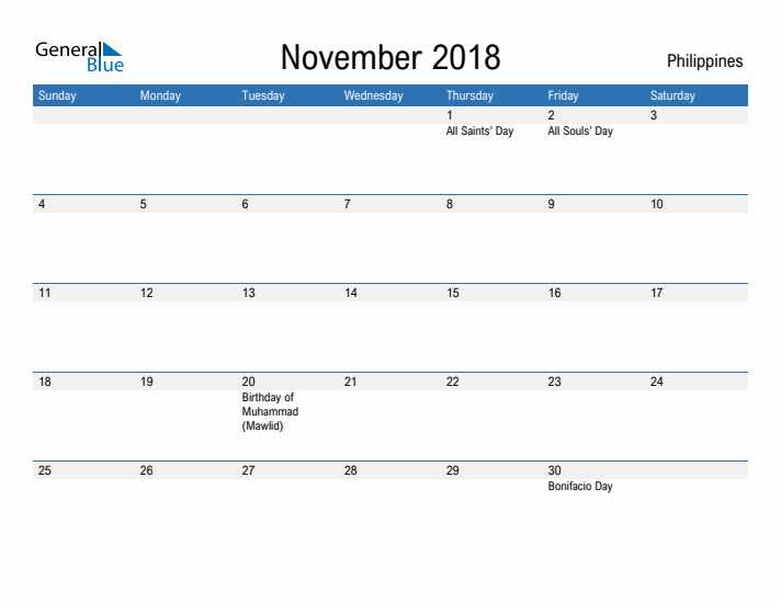 Fillable November 2018 Calendar