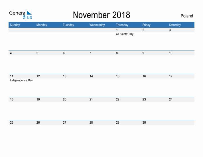 Fillable November 2018 Calendar