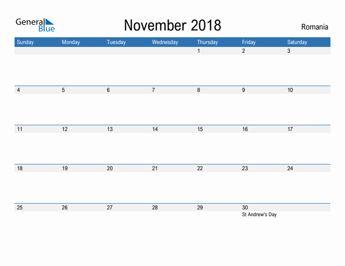 Fillable November 2018 Calendar