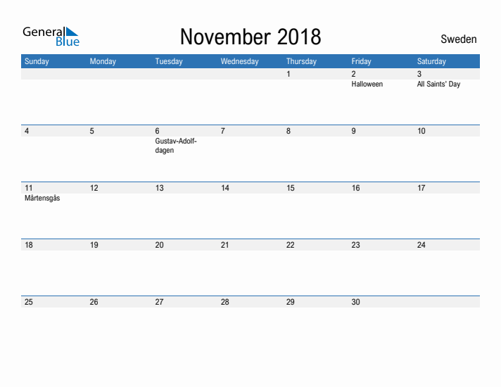 Fillable November 2018 Calendar