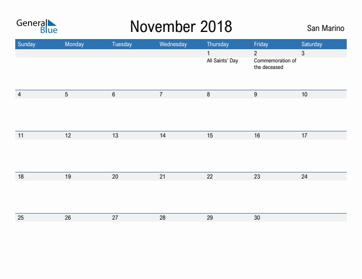 Fillable November 2018 Calendar