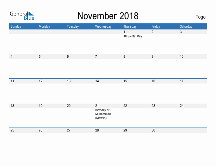 Fillable November 2018 Calendar