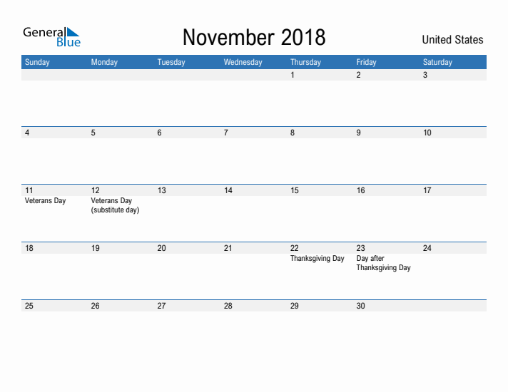 Fillable November 2018 Calendar