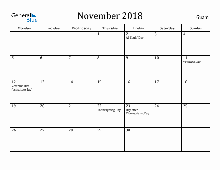 November 2018 Calendar Guam