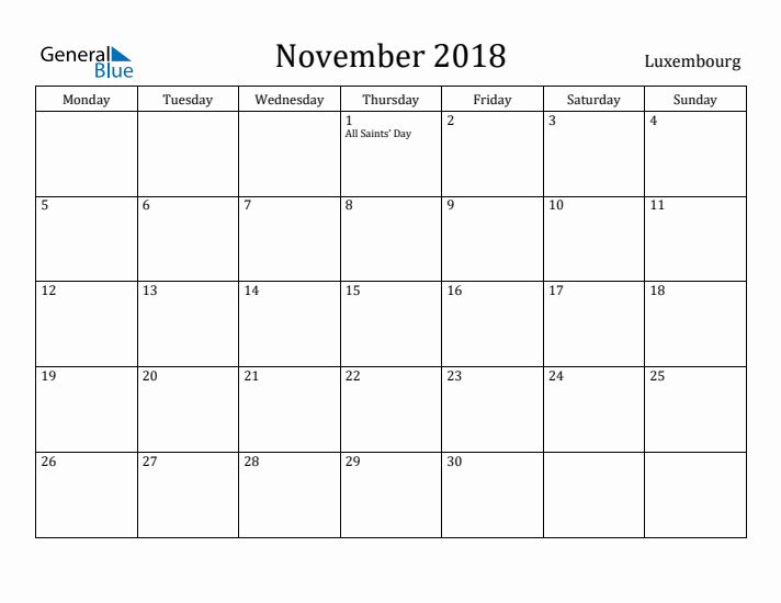 November 2018 Calendar Luxembourg