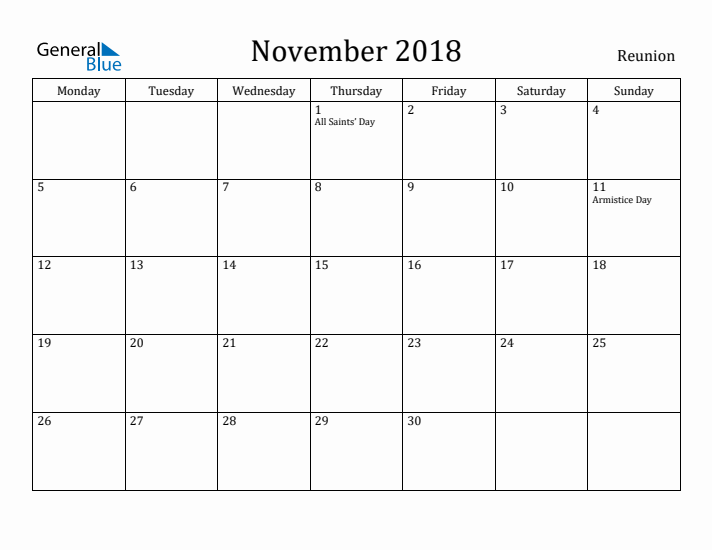 November 2018 Calendar Reunion