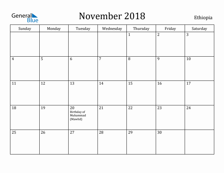 November 2018 Calendar Ethiopia