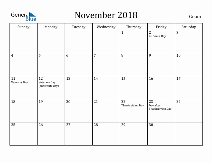 November 2018 Calendar Guam