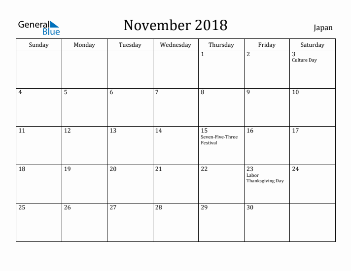 November 2018 Calendar Japan