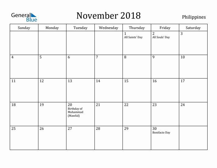 November 2018 Calendar Philippines