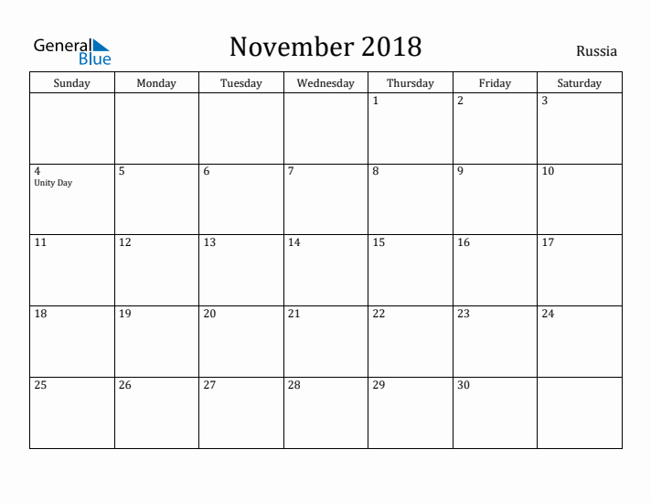 November 2018 Calendar Russia