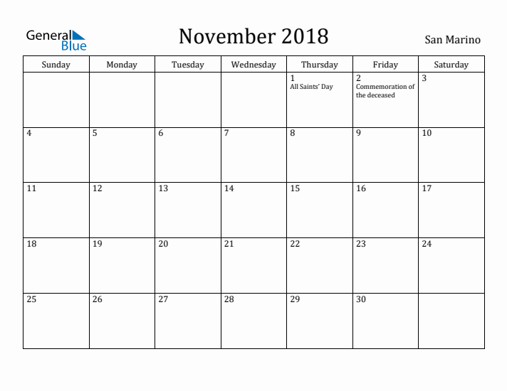 November 2018 Calendar San Marino