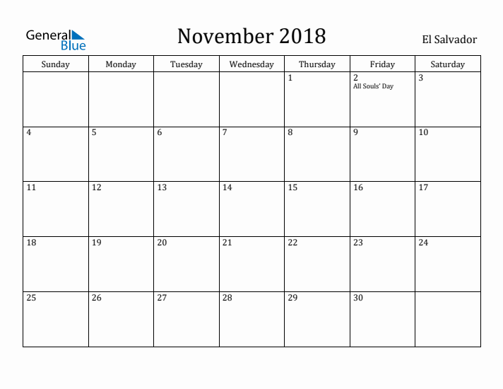 November 2018 Calendar El Salvador