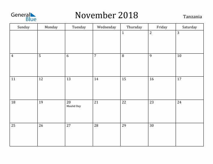 November 2018 Calendar Tanzania