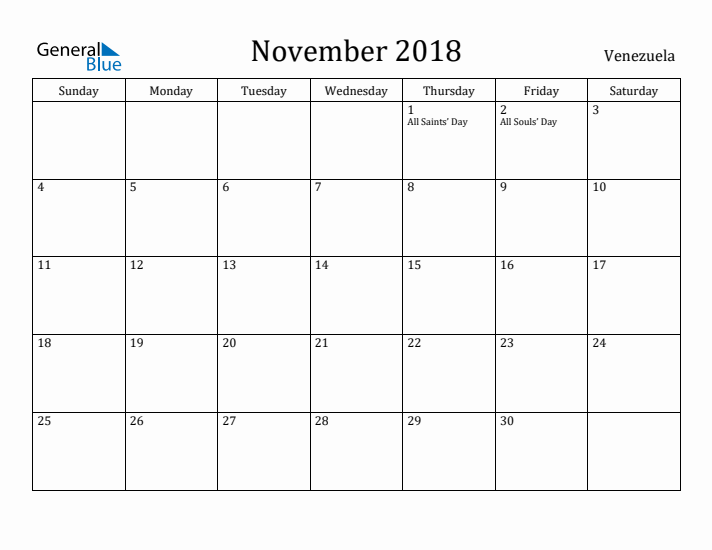 November 2018 Calendar Venezuela