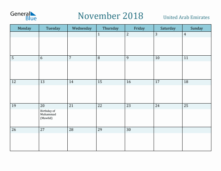 November 2018 Calendar with Holidays