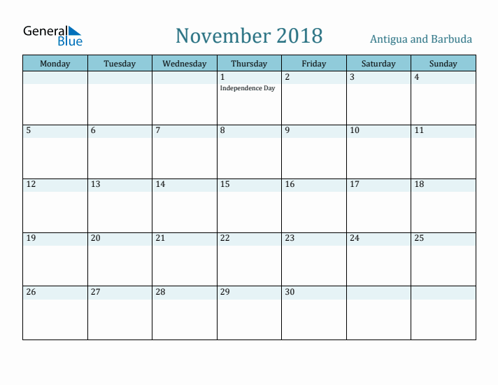 November 2018 Calendar with Holidays