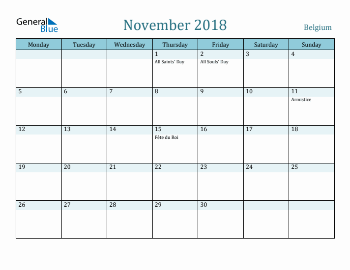 November 2018 Calendar with Holidays