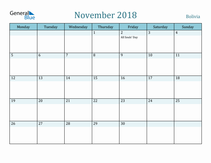 November 2018 Calendar with Holidays