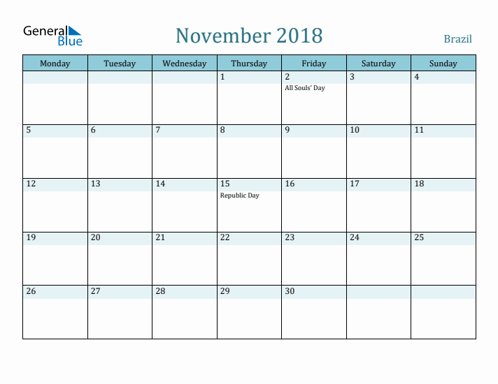 November 2018 Calendar with Holidays