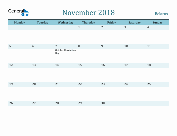 November 2018 Calendar with Holidays