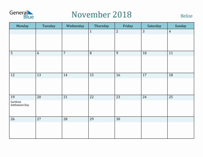 November 2018 Calendar with Holidays