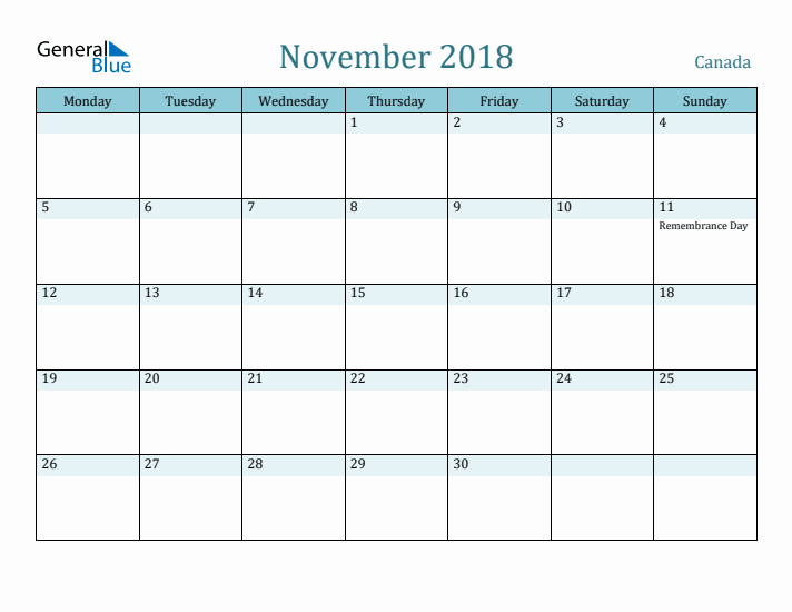 November 2018 Calendar with Holidays