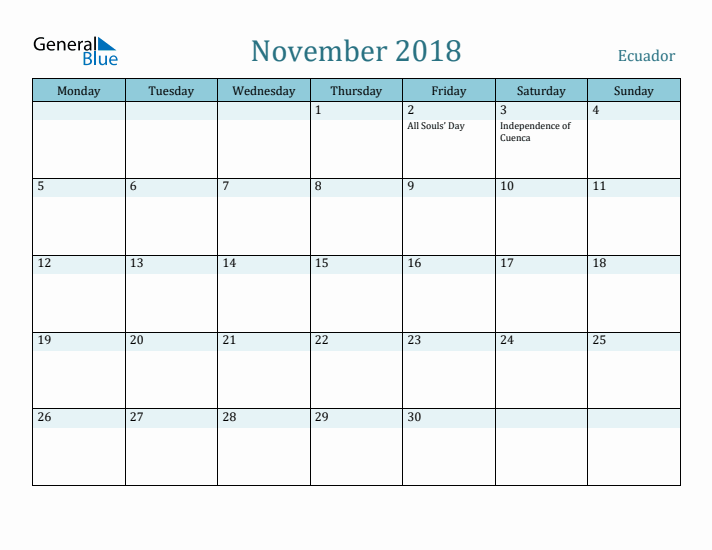 November 2018 Calendar with Holidays