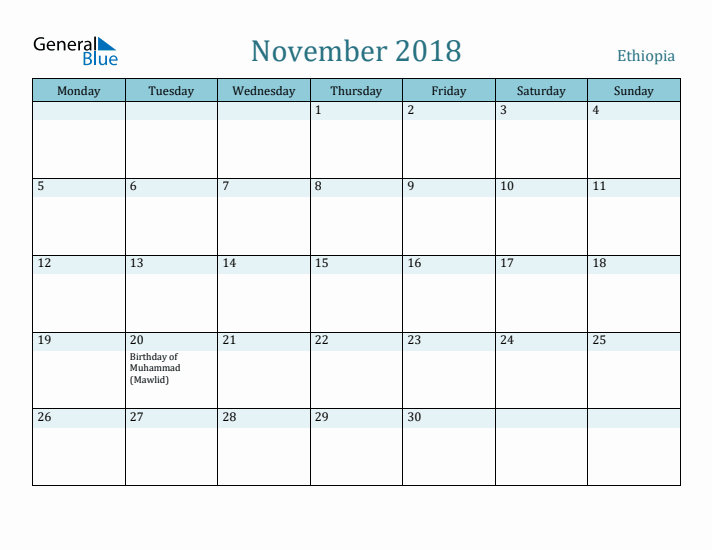 November 2018 Calendar with Holidays