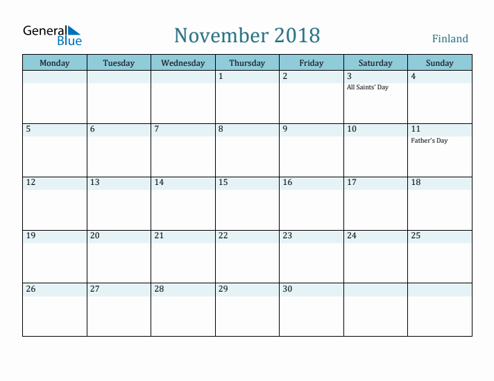 November 2018 Calendar with Holidays