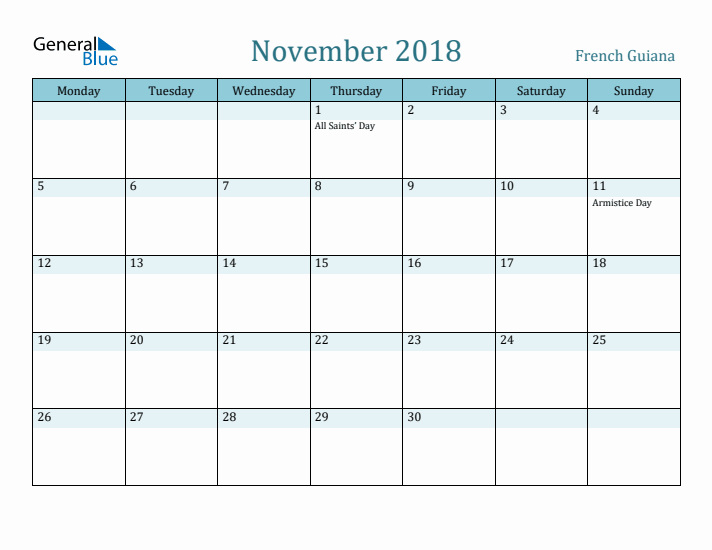 November 2018 Calendar with Holidays