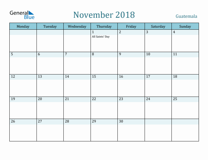 November 2018 Calendar with Holidays