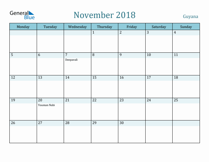 November 2018 Calendar with Holidays