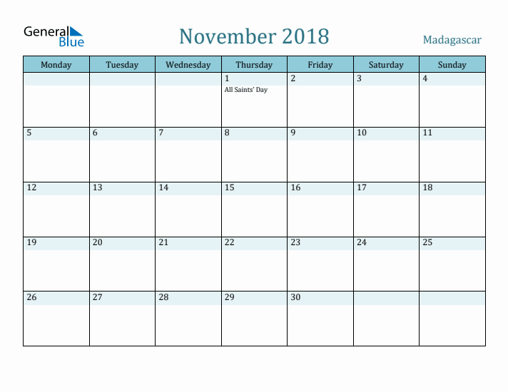 November 2018 Calendar with Holidays