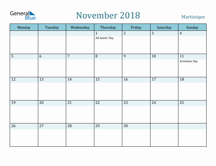 November 2018 Calendar with Holidays