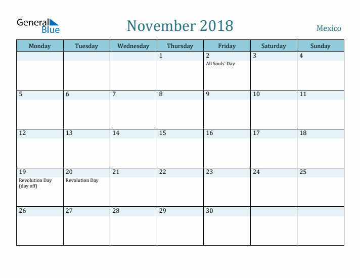 November 2018 Calendar with Holidays