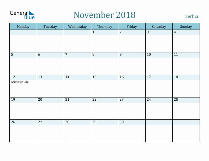 November 2018 Calendar with Holidays