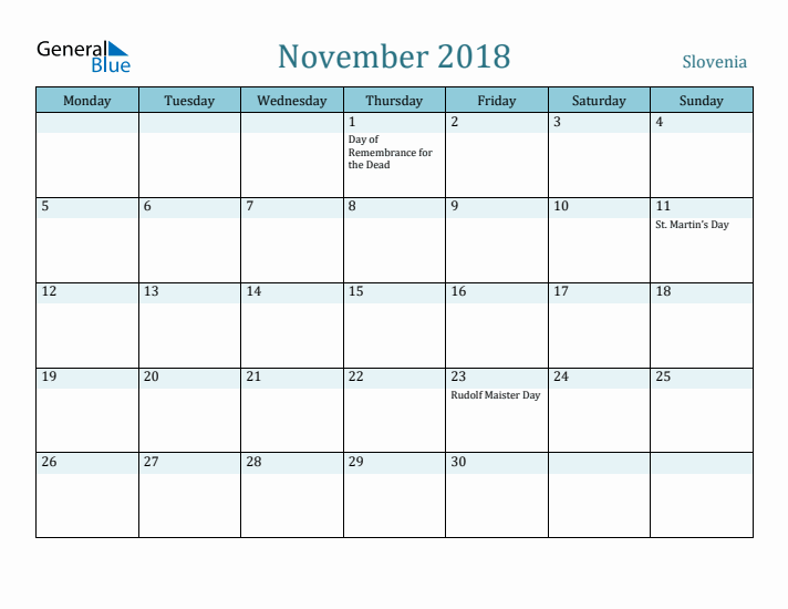 November 2018 Calendar with Holidays