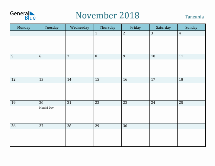 November 2018 Calendar with Holidays